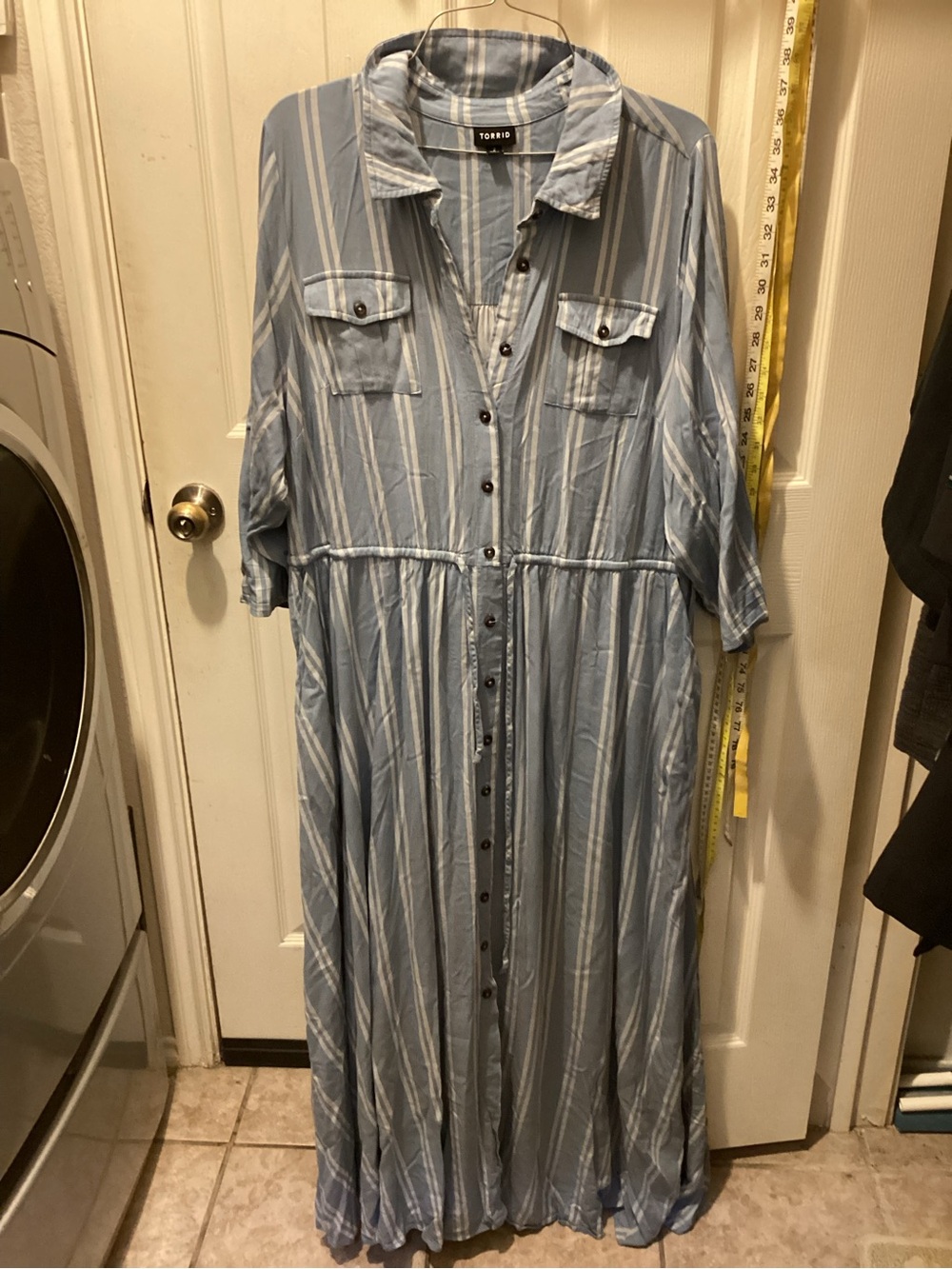 torrid Light Blue & White Striped Button-Front Maxi Dress